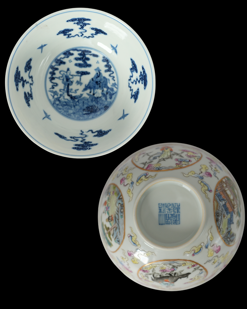 F000378 青花人物碗(一對)